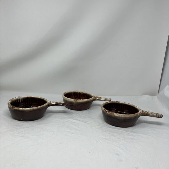 VTG McCoy 874 Brown Pottery Drip Glaze Soup Chili Bowl w/ Handle Set of 3 - Picture 11 of 15